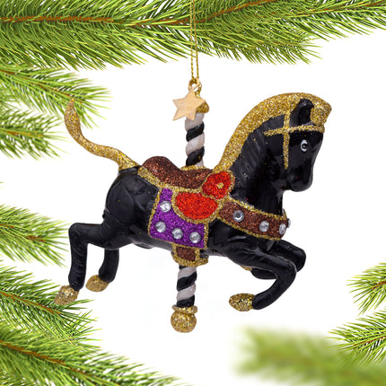 engraved black carousel horse christmas ornament – Christmas ornament, holiday tree decoration or gift