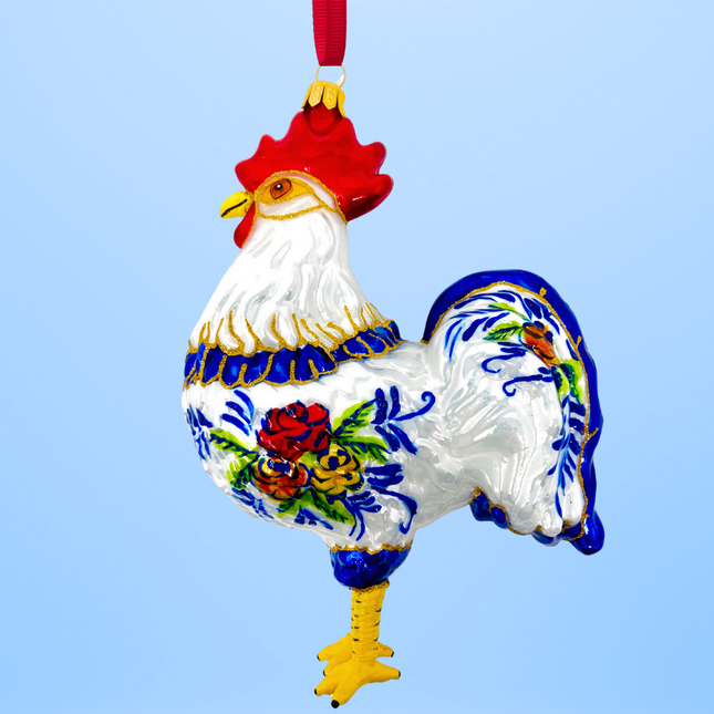 Folk Rooster Polish Glass Ornament
