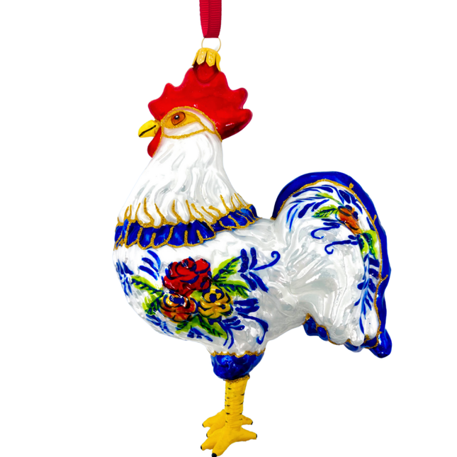 Folk Rooster Polish Glass Ornament