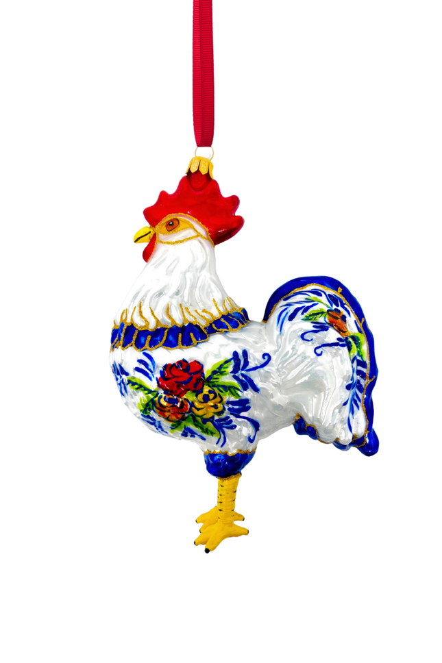 Folk Rooster Polish Glass Ornament