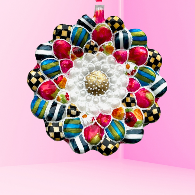 Winter Daisy Holiday Glass Ornament