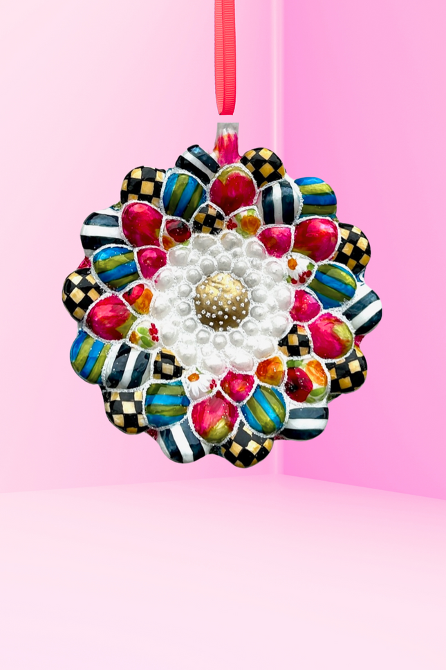 Winter Daisy Holiday Glass Ornament