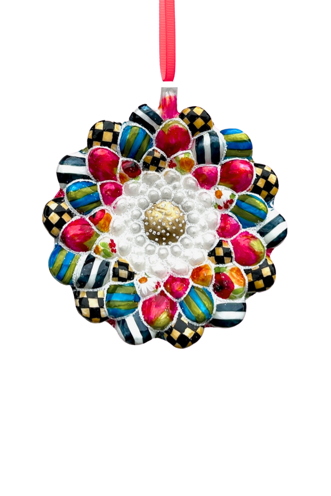 Winter Daisy Holiday Glass Ornament