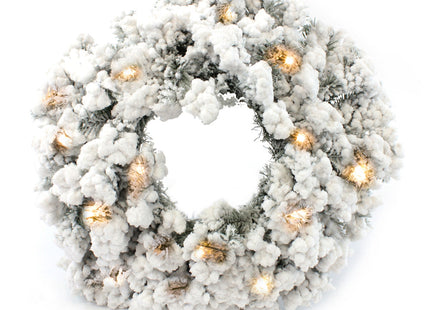 Prelit Heavy Flocked Pine Wreath
