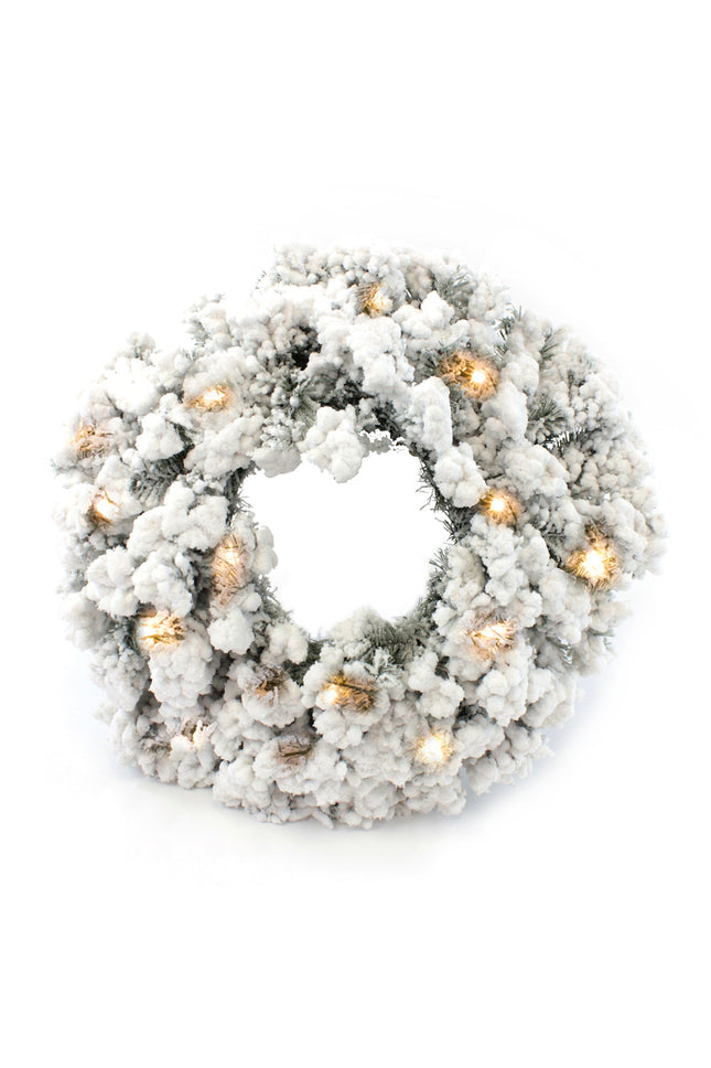 Prelit Heavy Flocked Pine Wreath