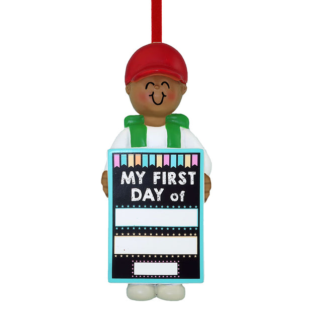 First Day of School Personalized Ceramic Round Ornament - GENDER & HAIR COLOR - Girl / Black created by ORNAMENT SHOP