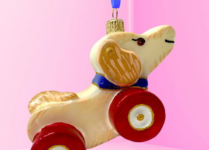 Yellow Labrador Dog Pull Toy Glass Ornament