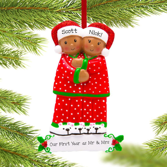 African American Pajama Family Personalized Ornament - 2, 3, 4, 5, or 6