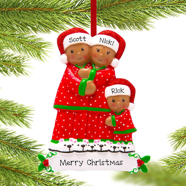 African American Pajama Family Personalized Ornament - 2, 3, 4, 5, or 6