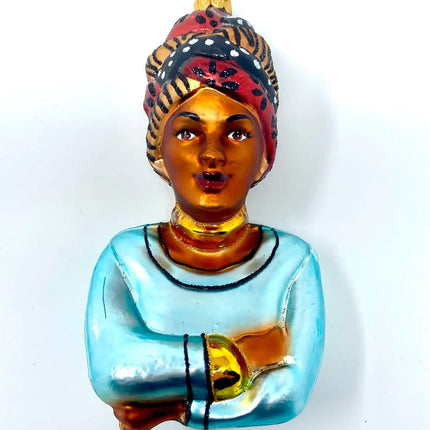 African Woman Hand-Painted Glass Ornament