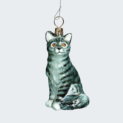 American Shorthair Gray Glass Christmas Ornament created by JOY TO THE WORLD and designed by Ornament Shop