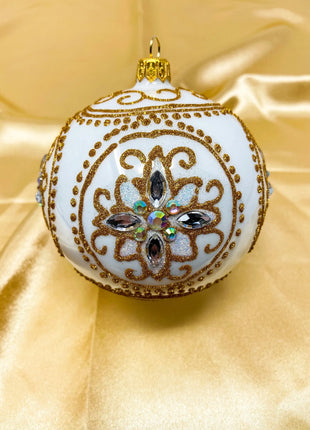 White Medici Holiday Polish Glass Christmas Ornament designed by Kenzies of London and by Personalized Ornamentshop