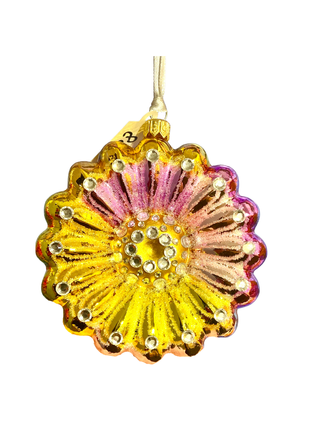 Pink Daisy Holiday Polish Glass Christmas Ornament designed by Kenzies of London and by Personalized Ornamentshop