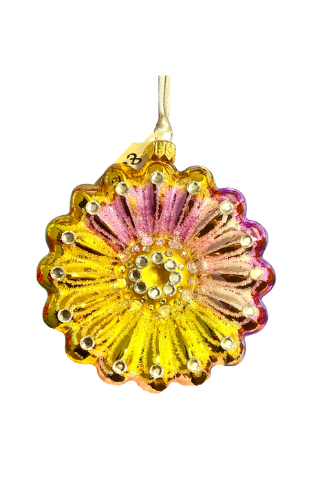 Pink Daisy Holiday Polish Glass Christmas Ornament designed by Kenzies of London and by Personalized Ornamentshop