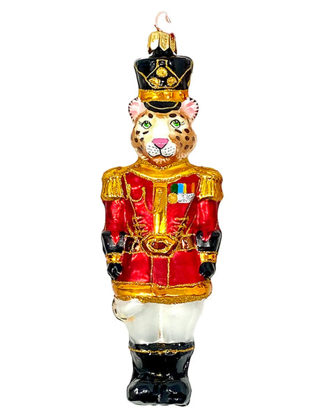 Leopard Nutcracker Holiday Polish Glass Christmas Ornament designed by Kenzies of London and by Personalized Ornamentshop