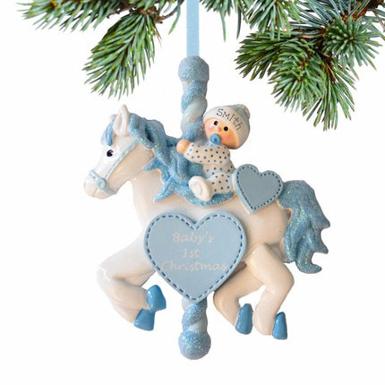 Baby Boy or Girl Carousel Personalized Ornament - COLOR - Blue created by RUDOLPH AND ME and designed by Ornament Shop