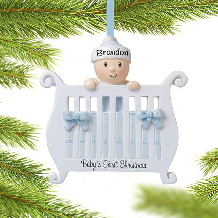 Baby Boy in Crib First Personalized Ornament created by ORNAMENT SHOP