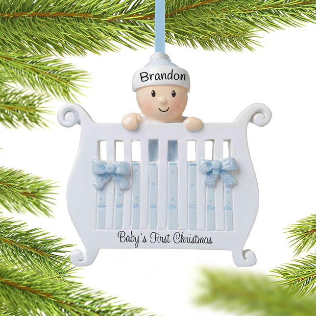 Baby Boy in Crib First Personalized Ornament created by ORNAMENT SHOP