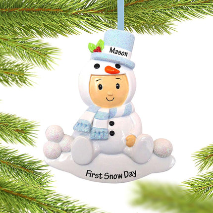 Baby Boy or Girl in Snowman Outfit Personalized Ornament - COLOR - Blue created by ORNAMENT SHOP