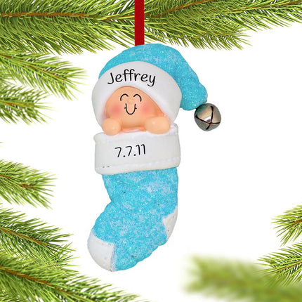 Baby Boy in Stocking Personalized Ornament created by ORNAMENT SHOP