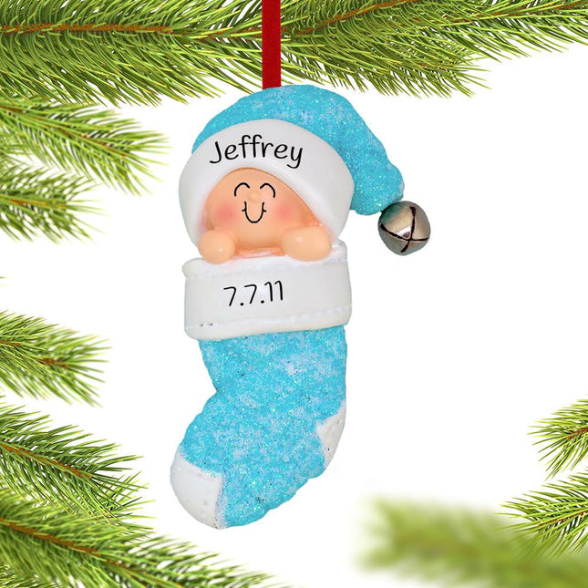 Baby Boy in Stocking Personalized Ornament created by ORNAMENT SHOP