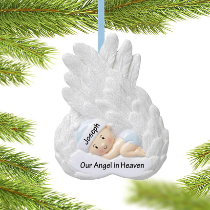 Baby Boy or Girl Memorial on Angel Wings Personalized Ornament - COLOR - Blue created by ORNAMENT SHOP