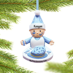 Baby Boy Or Girl with Birthday Cake Personalized Ornament - COLOR - Pink created by ORNAMENT SHOP