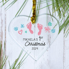 Baby Feet Personalized Glass Heart Ornament - CHOOSE - Pink created by ORNAMENT SHOP