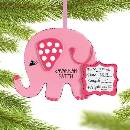Baby Boy or Girl Elephant Personalized Ornament - COLOR - Pink created by RUDOLPH AND ME and designed by Ornament Shop