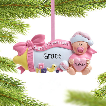 Baby's First Christmas Baby Bottle Ornament - Pink or Blue - COLOR - Pink created by RUDOLPH AND ME and designed by Ornament Shop