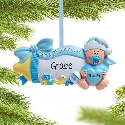 Baby's First Christmas Baby Bottle Ornament - Pink or Blue - COLOR - Blue created by RUDOLPH AND ME and designed by Ornament Shop