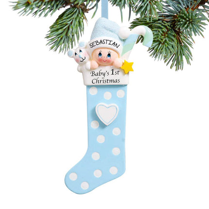 Baby's First Christmas Stocking Ornament - Blue, Pink or Red - COLOR - Blue created by RUDOLPH AND ME and designed by Ornament Shop