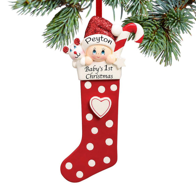 Baby's First Christmas Stocking Ornament - Blue, Pink or Red - COLOR - Red created by RUDOLPH AND ME and designed by Ornament Shop