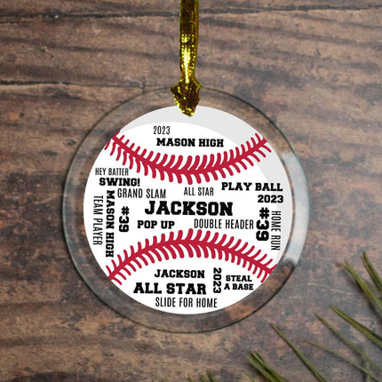 Baseball Word Cloud Personalized Glass Ornament - DESIGN - With Red Stitching created by ORNAMENT SHOP