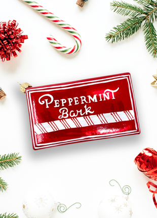 Peppermint Bark Box Holiday Polish Glass Christmas Ornament designed by Kenzies of London and by Personalized Ornamentshop