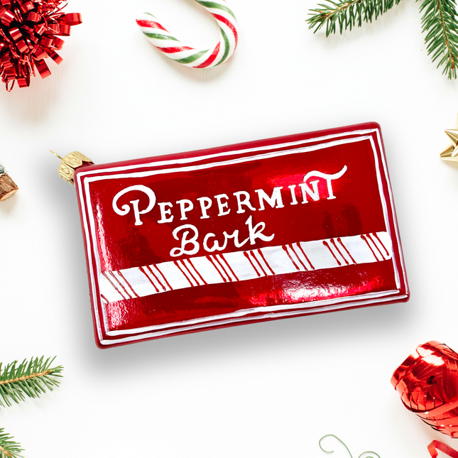 Peppermint Bark Box Holiday Polish Glass Christmas Ornament designed by Kenzies of London and by Personalized Ornamentshop