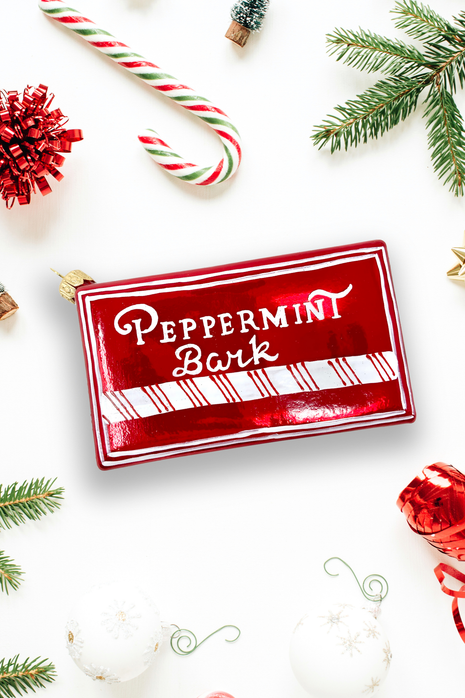 Peppermint Bark Box Holiday Polish Glass Christmas Ornament designed by Kenzies of London and by Personalized Ornamentshop