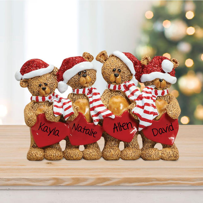 Bears With Hearts Family Personalized Table Decoration Ornament - FAMILY - 4 Family Members created by RUDOLPH AND ME and designed by Ornament Shop