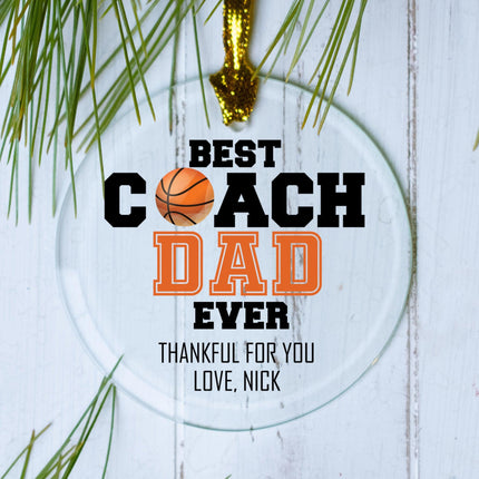 Best Coach Dad Ever Baseball Personalized Glass Ornament - COLOR - Orange created by ORNAMENT SHOP