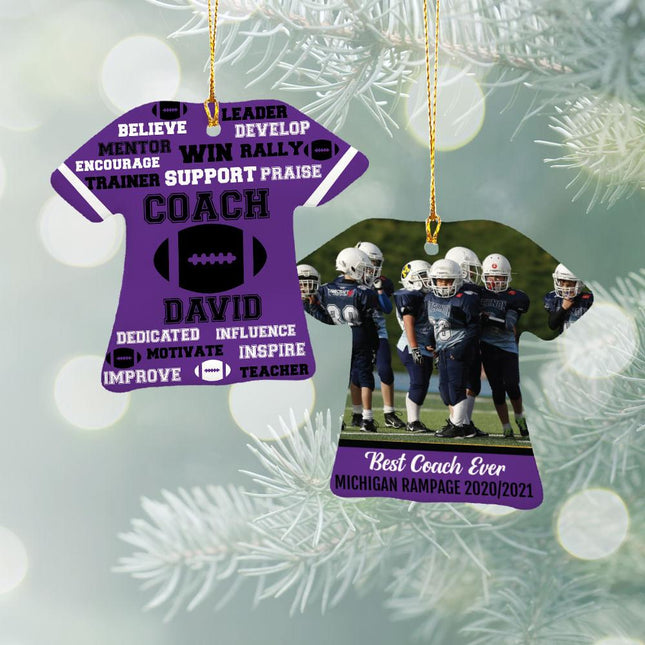 Best Coach Football With Photo Personalized Ceramic Ornament - COLOR - Purple created by ORNAMENT SHOP