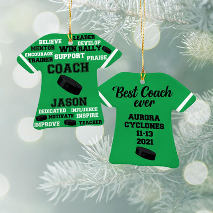 Best Coach Hockey Personalized Ceramic Ornament - COLOR - Silver created by ORNAMENT SHOP