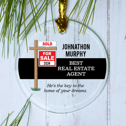 Best Realtor Personalized Glass Round Ornament - DESIGN - He Is The Key created by ORNAMENT SHOP