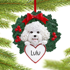 Bichon Dog with Wreath Ornament created by RUDOLPH AND ME and designed by Ornament Shop