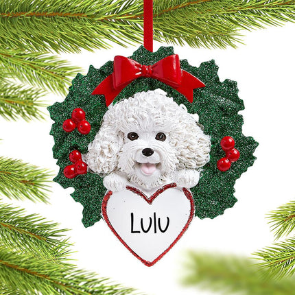 Bichon Dog with Wreath Ornament created by RUDOLPH AND ME and designed by Ornament Shop