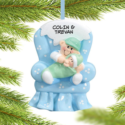 Big Brother with Baby in Blue Armchair Ornament created by RUDOLPH AND ME and designed by Ornament Shop