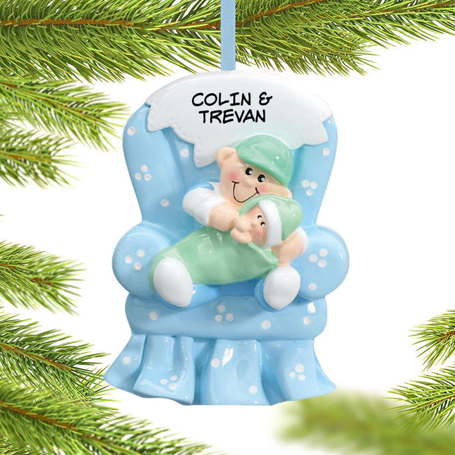 Big Brother with Baby in Blue Armchair Ornament created by RUDOLPH AND ME and designed by Ornament Shop