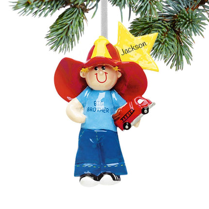 Big Brother with Firetruck and Yellow Star Ornament created by RUDOLPH AND ME and designed by Ornament Shop