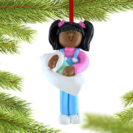 Big Sister Holding Baby Christmas Ornament - HAIR COLOR - Black created by ORNAMENT SHOP