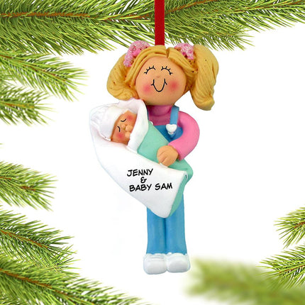 Big Sister Holding Baby Christmas Ornament - HAIR COLOR - Blonde created by ORNAMENT SHOP