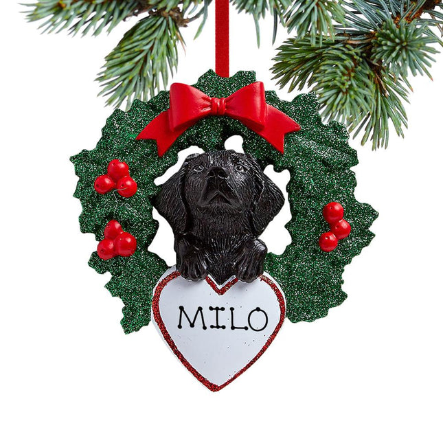 Black Lab Dog with Wreath Ornament created by RUDOLPH AND ME and designed by Ornament Shop